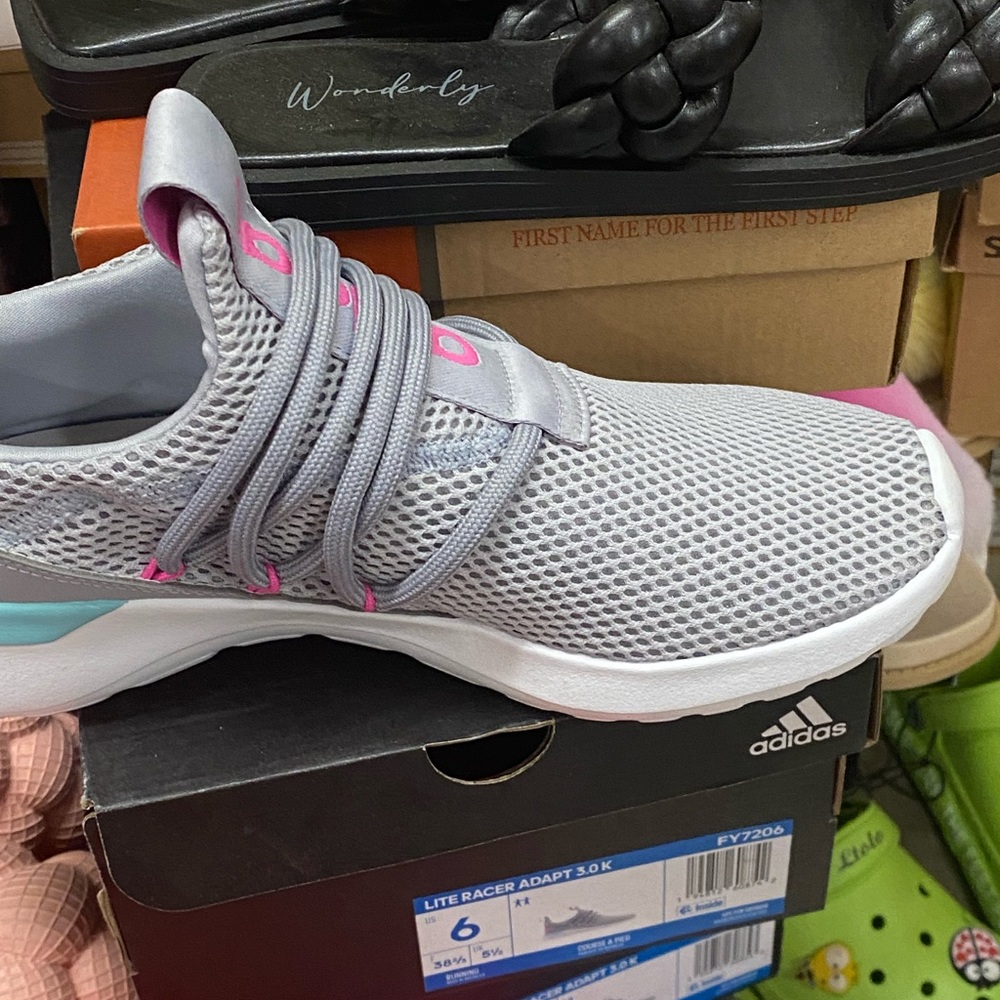 Adidas Gray, pink and blue sneakers